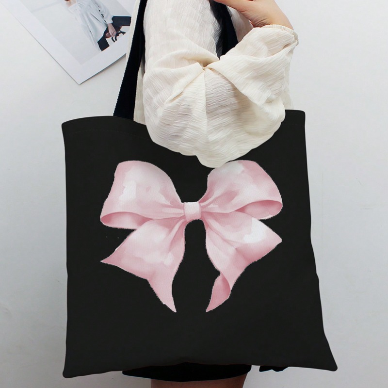 Women Bags Work - ROMWE กระเป๋าสะพายผ้าแคนวาสลายโบว์น่ารักวาเลนไทน์กระเป๋าถือผ้าแคนวาสสำหรับผู้หญิงนักเรียนทำงานกระเป๋าเดินทางของขวัญ