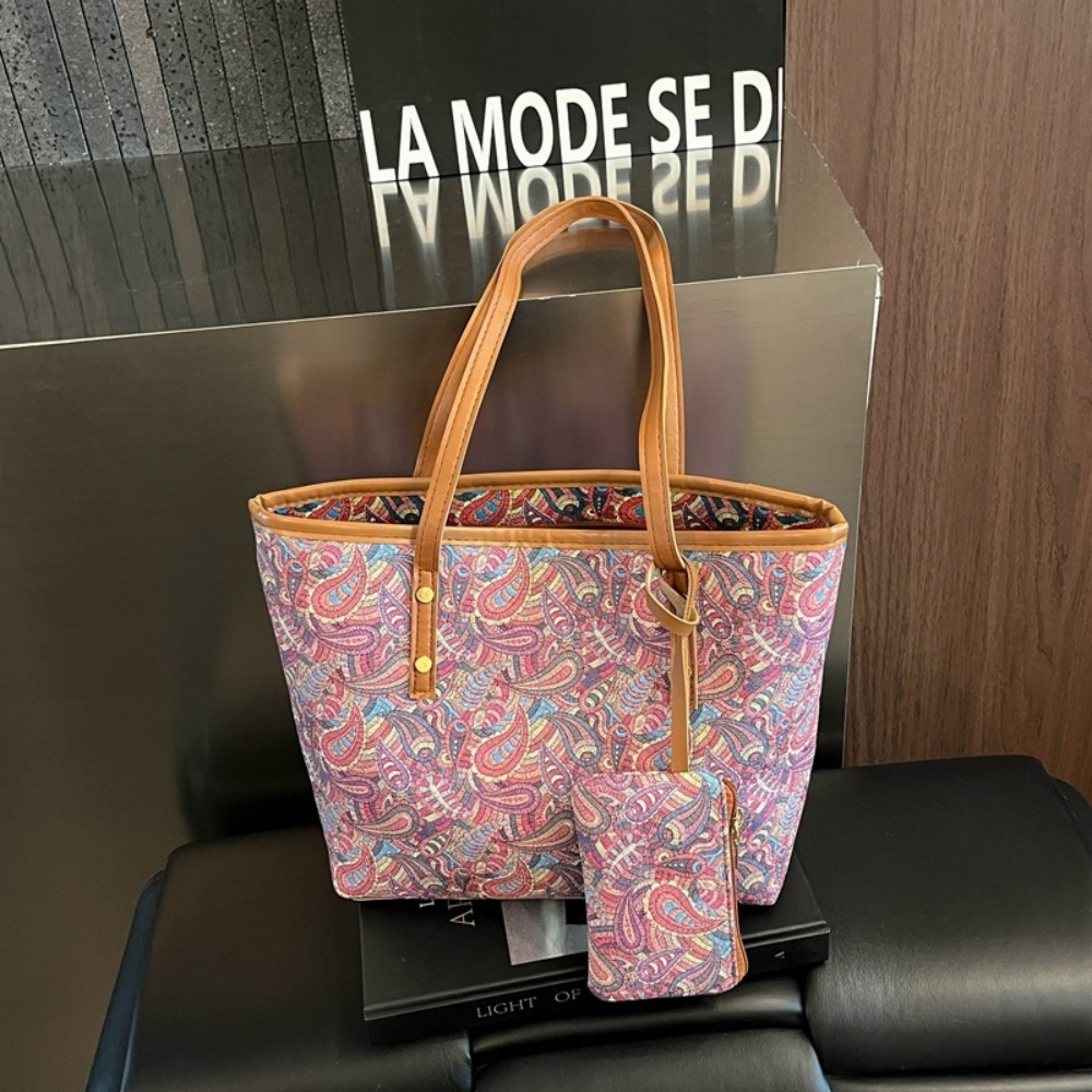 Women Bags Work - 2 ชิ้น/เซ็ต กระเป๋าถือผู้หญิงขนาดใหญ่ พร้อมกระเป๋าใส่เหรียญ แฟชั่นเกาหลี กระเป๋าสะพายใต้วงแขนอเนกประสงค์