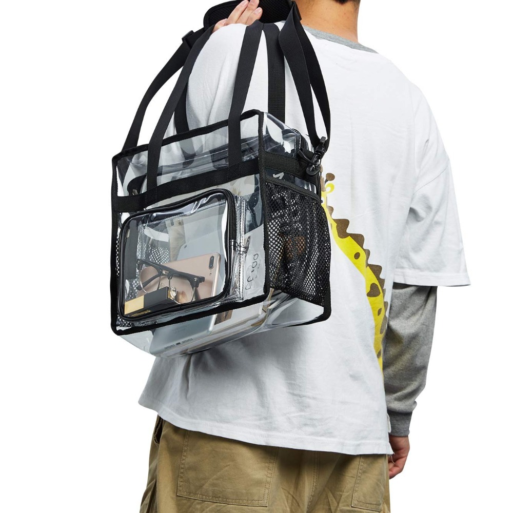 Women Bags Work - กระเป๋าใสแบบสะพายข้าง ทนทาน ทำจากพลาสติกใส มีช่องซิป ผ่านการตรวจสอบความปลอดภัยสนามกีฬาได้อย่างรวดเร็ว เหมาะสำหรับผู้หญิง