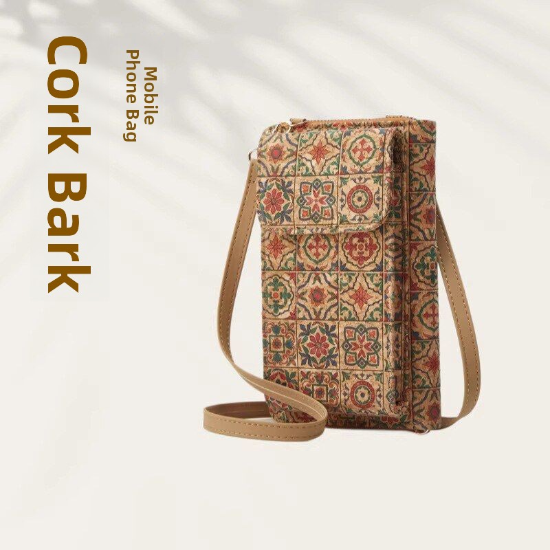 Women Bags With Wallet - กระเป๋าใส่บัตรพิมพ์ลายเปลือกไม้คอร์กแบบพกพา กระเป๋าสะพายข้างใบเล็กสำหรับผู้หญิง ดีไซน์ทั้งภายในและภายนอกที่โดดเด่น