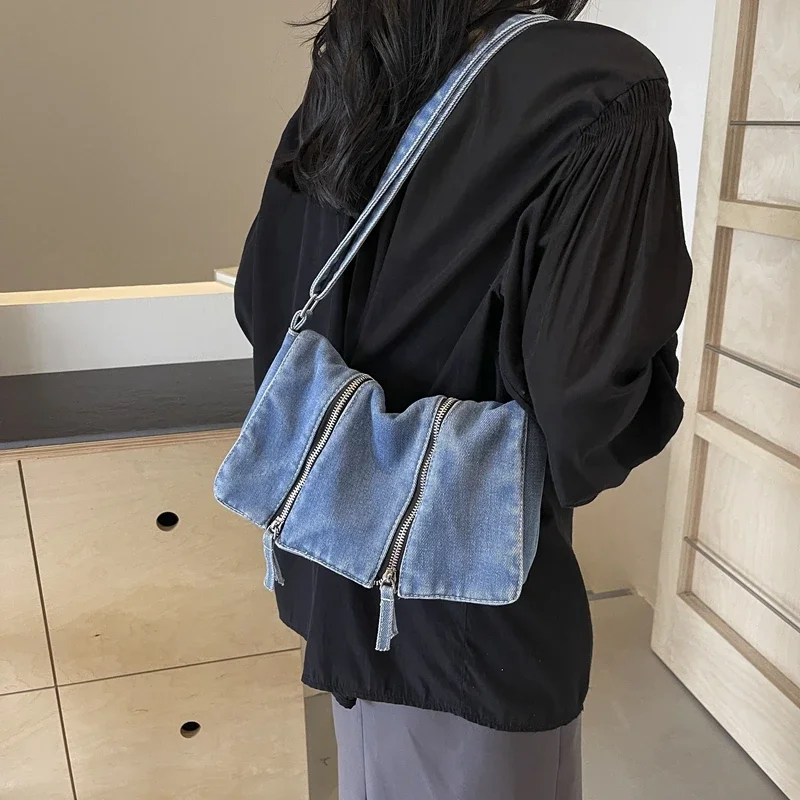Women'S Bags New Look - กระเป๋าสะพายข้างผ้ายีนส์แบบซิป รุ่นใหม่ ปี 2026 ดีไซน์เรียบง่าย เหมาะสำหรับใช้ในเวลาว่าง
