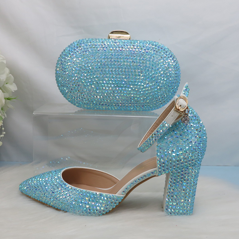 Women Bags For Wedding - 2025 ใหม่มาถึงสีฟ้าสีเขียว AB Bling Pointed Toe