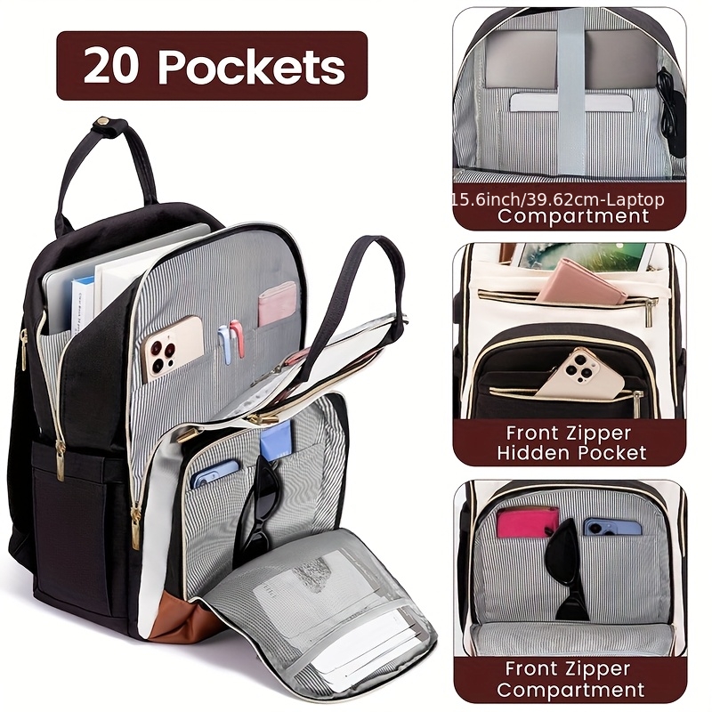 Women Bags For Women - กระเป๋าเป้สะพายหลังสำหรับผู้หญิงแบบสองสี กันน้ำ น่ารัก เหมาะสำหรับเดินทางและทำงาน พร้อมซิปสีทอง ใส่โน้ตบุ๊คขนาด