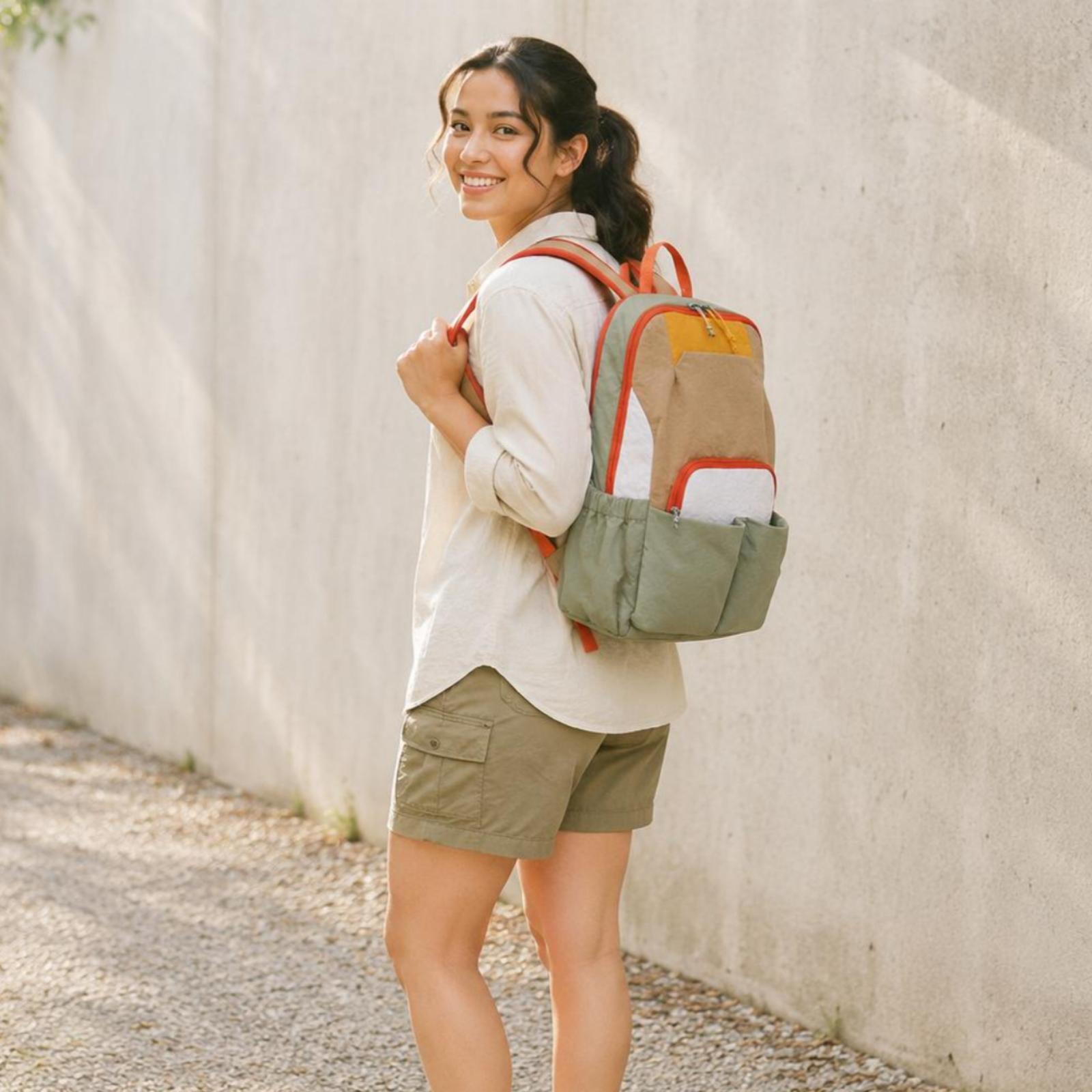 Women Bags Pack - กระเป๋าเป้เดินทางกลางแจ้งทรงสี่เหลี่ยมคลาสสิก น้ำหนักเบา ทำจากไนลอน เหมาะสำหรับใช้ในโรงเรียนและเดินป่า สำหรับผู้ชายและผู้หญิง
