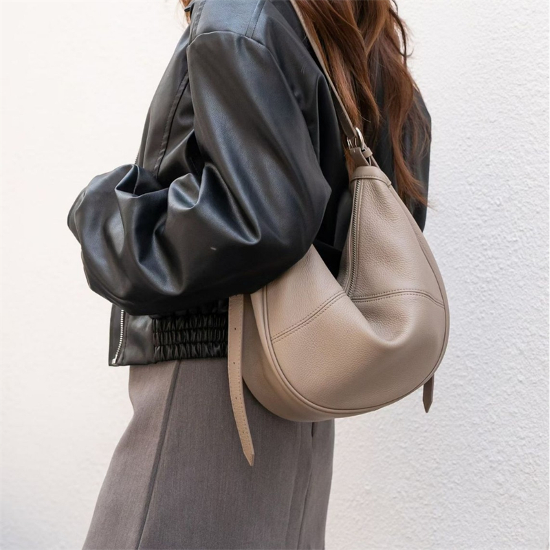 Women Bags Work - BURMINSA กระเป๋าหนังแท้ทรงครึ่งวงกลมสำหรับผู้หญิง กระเป๋าสะพายไหล่หนังวัวทรงหลวม สไตล์เรโทร เหมาะสำหรับใช้งานประจำวัน กระเป๋าสะพายข้างและกระเป๋าถือ