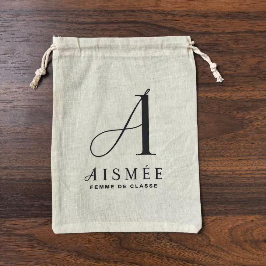 Women Bags Logo - ถุงผ้าฝ้ายธรรมชาติ 100 ชิ้น 15x20 ซม. ถุงของขวัญแบบมีเชือกผูก