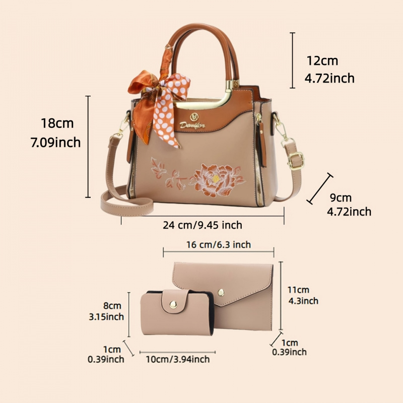 ชุดกระเป๋าถือปักลายคุณภาพสูง 3 - Women Bags Office บทวิจารณ์และราคา