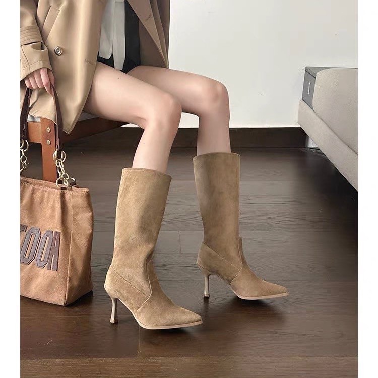 รองเท้าบูทหนังวัวแบบสวม ส้นสูง - Women Bags For Sale บทวิจารณ์และราคา