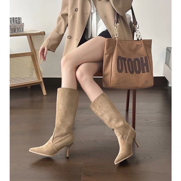 รองเท้าบูทหนังวัวแบบสวม ส้นสูง - Women Bags For Sale บทวิจารณ์และราคา