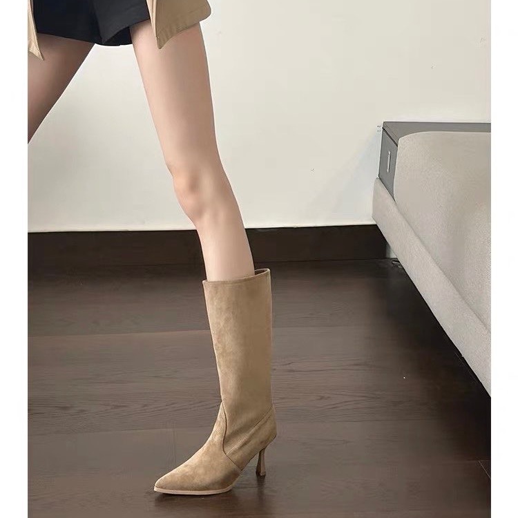 รองเท้าบูทหนังวัวแบบสวม ส้นสูง - Women Bags For Sale บทวิจารณ์และราคา