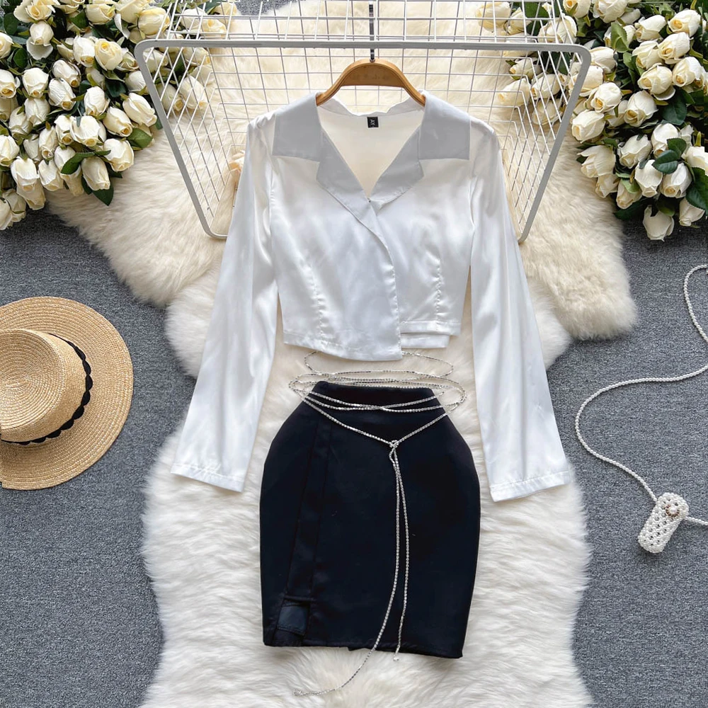 ชุดแฟชั่น 2 ชิ้น เสื้อเชิ้ตคอว - Women Bags Office บทวิจารณ์และราคา